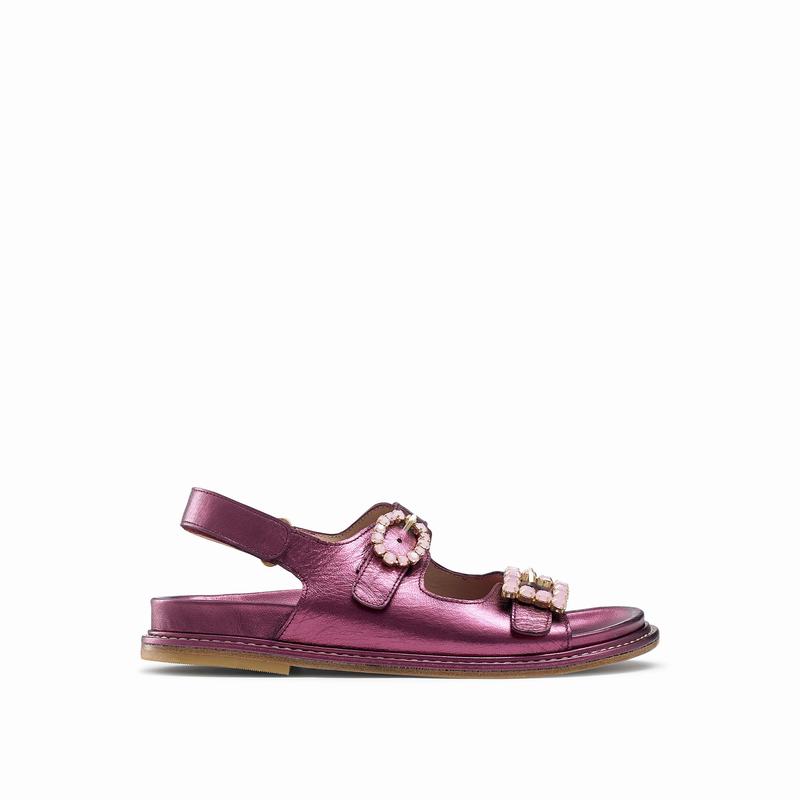 Russell & Bromley Glamour Embellished Buckle Sandals Women's Purple [XZJ7857IO]